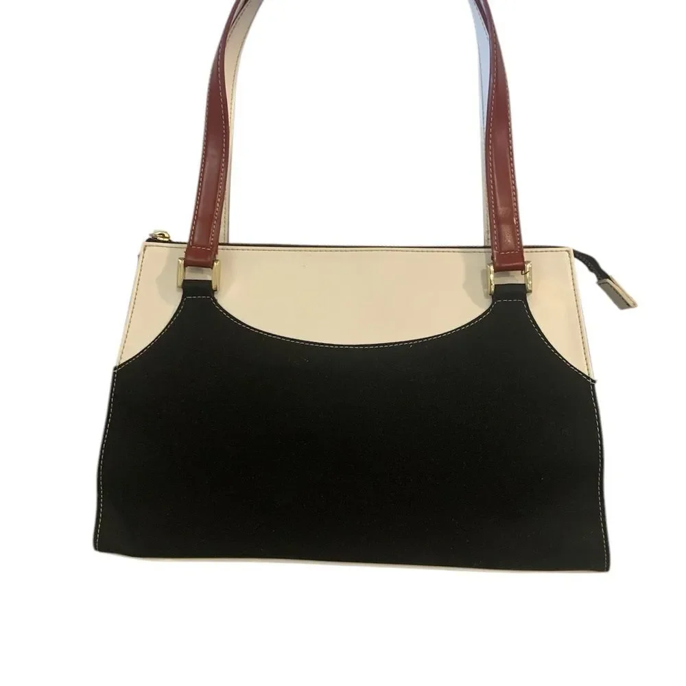 Vintage Jones New York Elegant Black and White Handbag with Red Accents